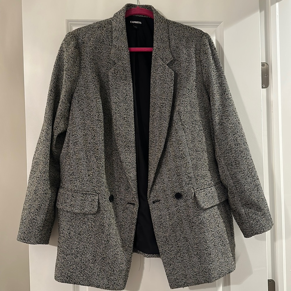 Herringbone Black and White Blazer, Express, size L
